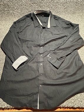 Synrgy Men's Black Button-Up Dress Shirt with Contrast Trim long sleeve